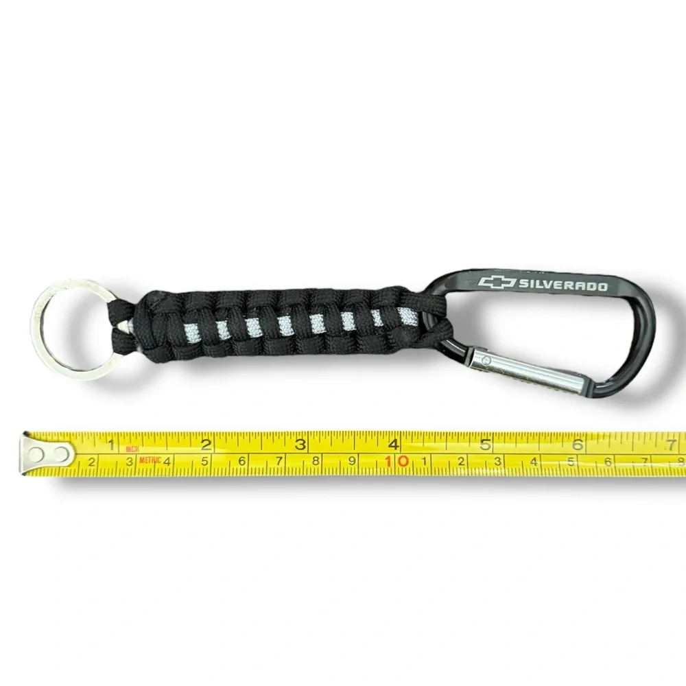 Silverado Keychain Carabiner with Paracord Black & Silver Utility